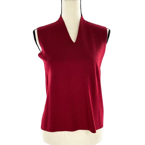 Eileen Fisher Sweater Shell S Red Wool Shirt Women's V Neck Capsule Career - Picture 1 of 6